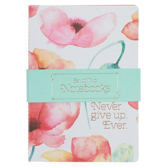 Heartfelt Notebook Set Never Give Up Ever Coral Poppies Softcover - Pura Vida Books