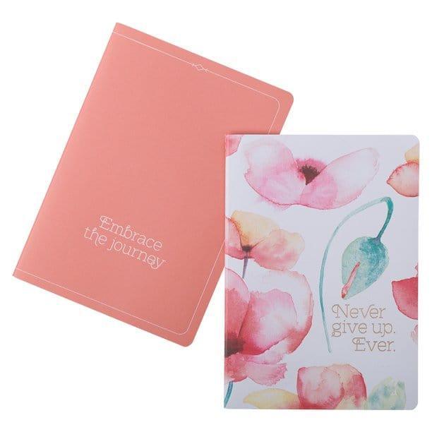 Heartfelt Notebook Set Never Give Up Ever Coral Poppies Softcover - Pura Vida Books