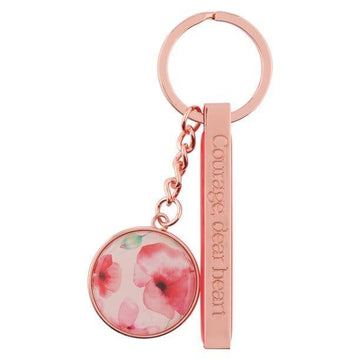 Heartfelt Women's Keychain Courage Dear Heart Floral Coral Poppies Rose Gold Metal - Pura Vida Books