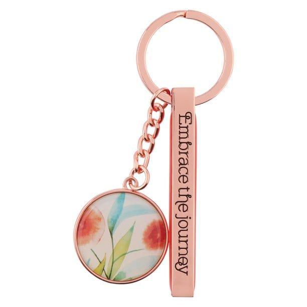 Heartfelt Women's Keychain Embrace the Journey Floral Orange Blossoms Rose Gold Metal - Pura Vida Books