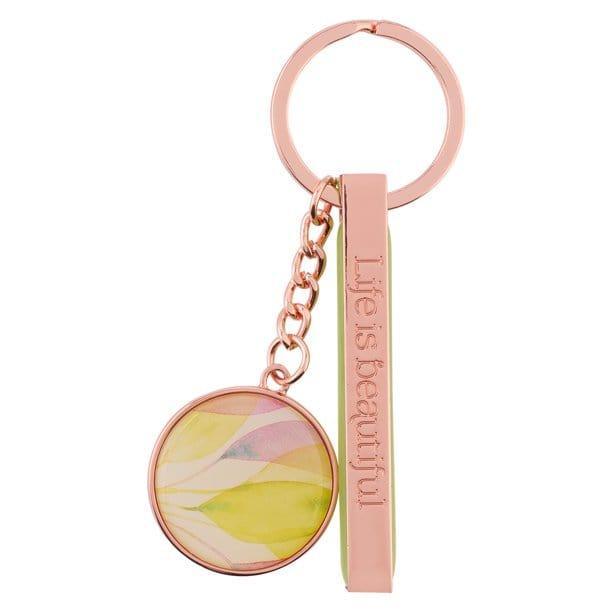 Heartfelt Women's Keychain Life Is Beautiful Citrus Leaves Lime Green/Rose Gold Metal - Pura Vida Books