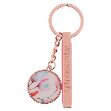 Heartfelt Women's Keychain Shine Your Light Floral Pink Petals Rose Gold Metal - Pura Vida Books