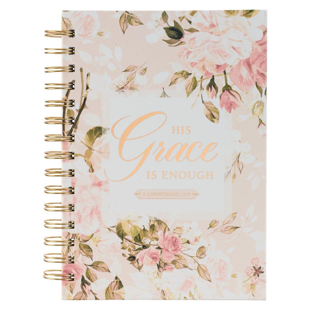 His Grace is Enough Blush Pink Floral Large Wirebound Journal - 2 Corinthians 12:9 - Pura Vida Books