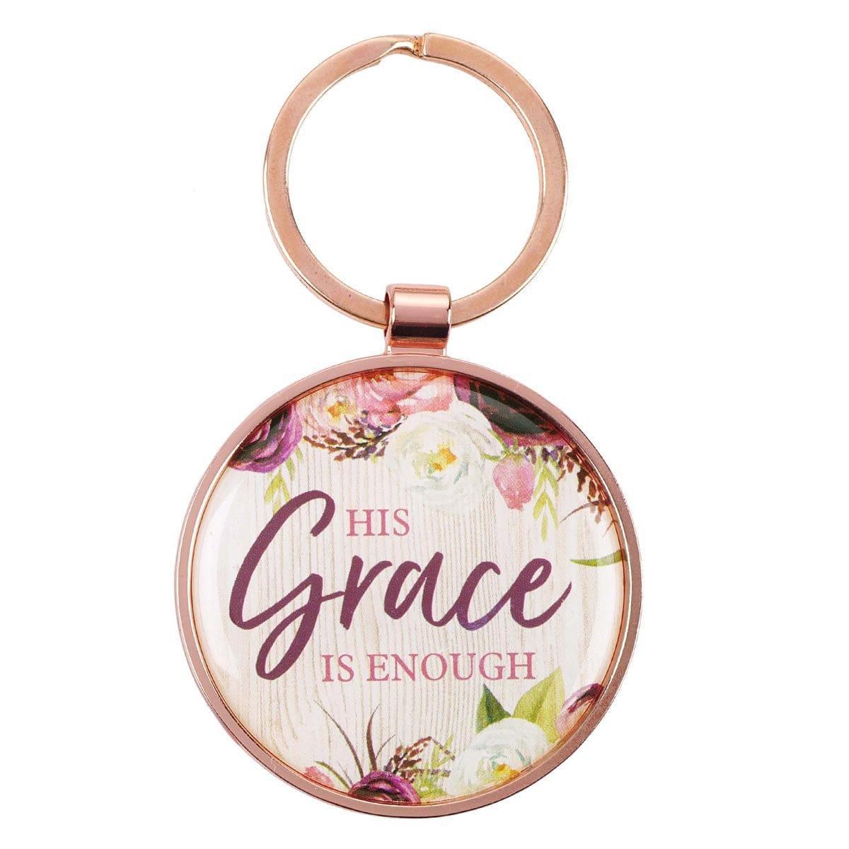 His Grace is Enough Keyring in a Tin in Pink Plum - 2 Corinthians 12:9 - Pura Vida Books