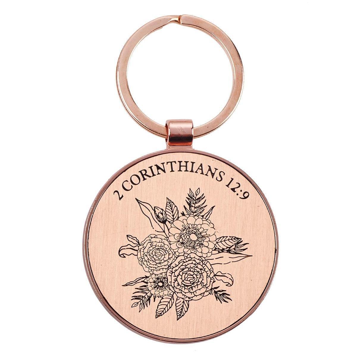 His Grace is Enough Keyring in a Tin in Pink Plum - 2 Corinthians 12:9 - Pura Vida Books