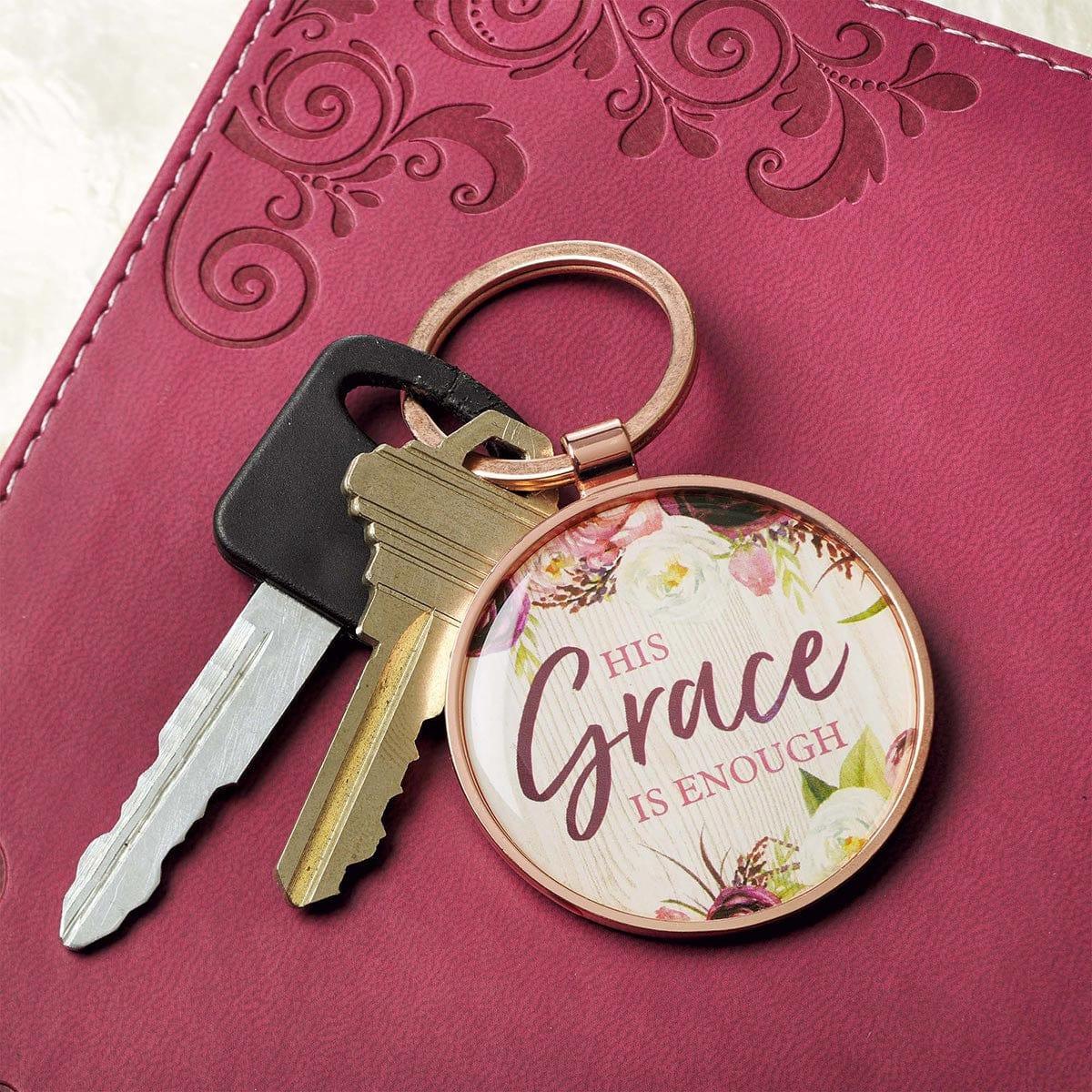 His Grace is Enough Keyring in a Tin in Pink Plum - 2 Corinthians 12:9 - Pura Vida Books