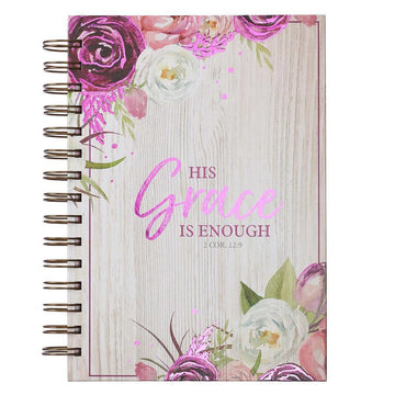 His Grace is Enough Large Wirebound Journal in Pink Plums - 2 Corinthians 12:9 - Pura Vida Books