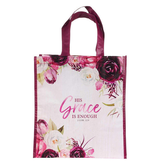 His Grace is Enough Plum Pink Non-Woven Tote Bag - 2 Corinthians 12:9 - Pura Vida Books