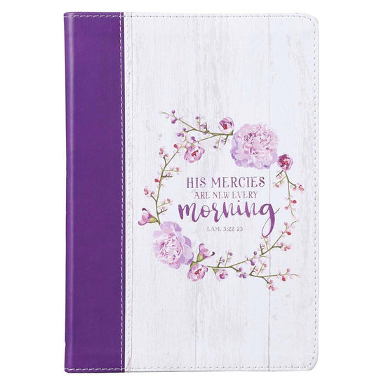 His Mercies Are New Slimline Faux Leather Journal with Purple Spine - Lamentations 3:22-23 - Pura Vida Books