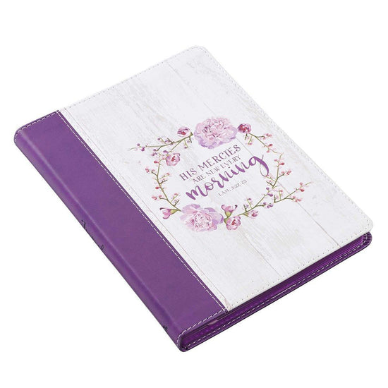 His Mercies Are New Slimline Faux Leather Journal with Purple Spine - Lamentations 3:22-23 - Pura Vida Books