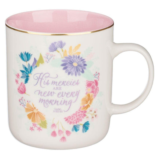 His Mercies Floral Wreath Ceramic Coffee Mug - Lamentations 2:22-23 - Pura Vida Books