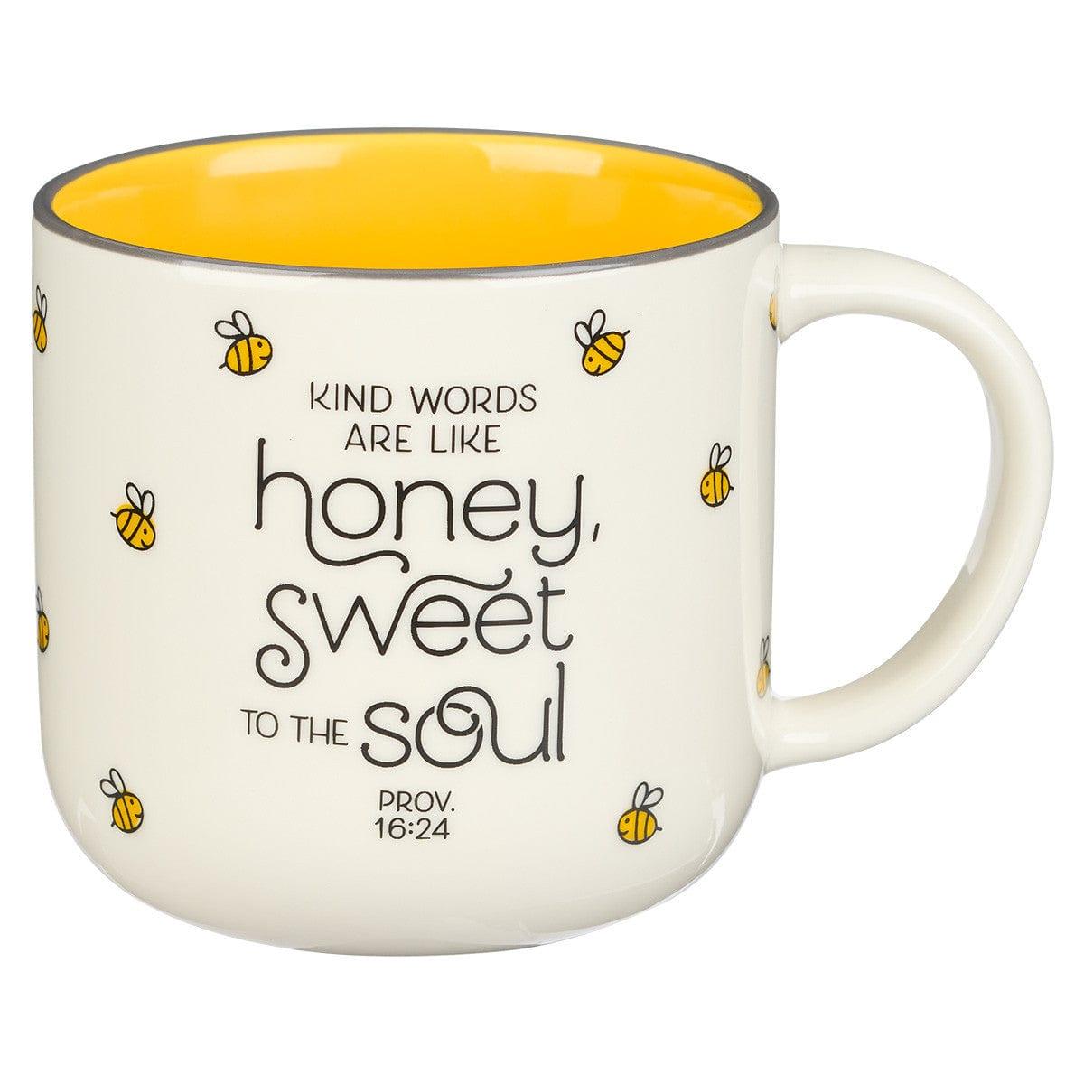 Honey Bee White and Yellow Ceramic Coffee Mug - Proverbs 16:24 - Pura Vida Books