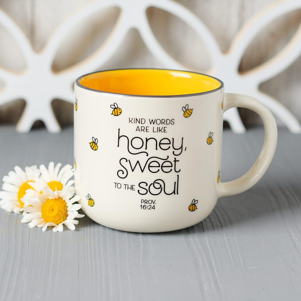 Honey Bee White and Yellow Ceramic Coffee Mug - Proverbs 16:24 - Pura Vida Books