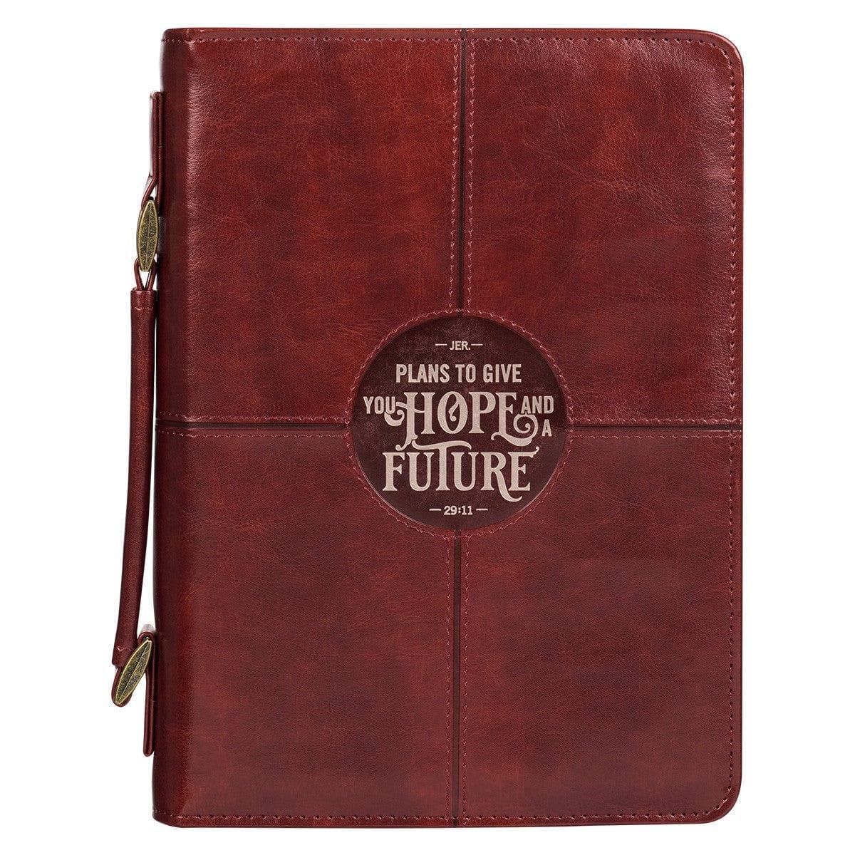 Hope and a Future Chestnut Brown Faux Leather Classic Bible Cover - Jeremiah 29:11 - Pura Vida Books