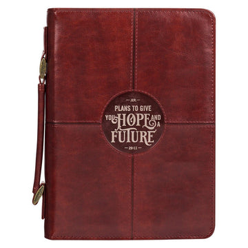 Hope and a Future Chestnut Brown Faux Leather Classic Bible Cover - Jeremiah 29:11 - Pura Vida Books