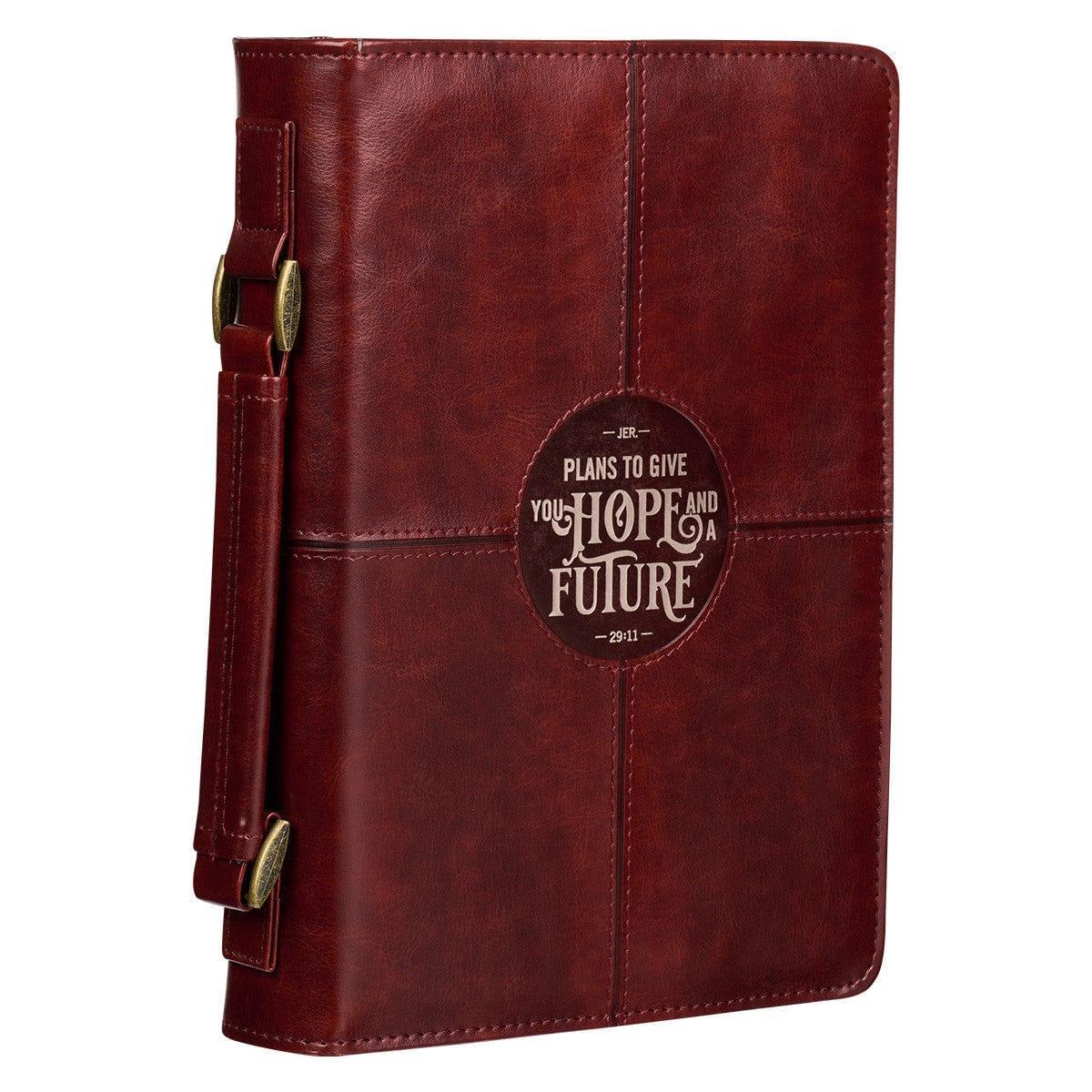 Hope and a Future Chestnut Brown Faux Leather Classic Bible Cover - Jeremiah 29:11 - Pura Vida Books