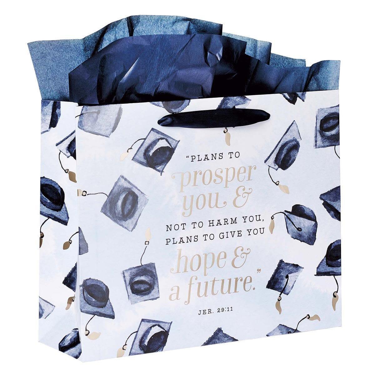 Hope & a Future Large Blue Gift Bag Set for Graduates with Card and Envelope - Jeremiah 29:11 - Pura Vida Books