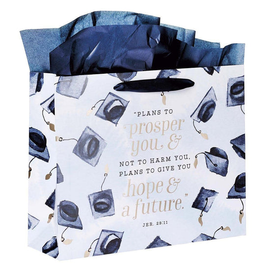 Hope & a Future Large Blue Gift Bag Set for Graduates with Card and Envelope - Jeremiah 29:11 - Pura Vida Books