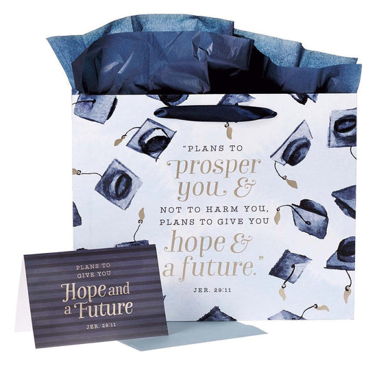 Hope & a Future Large Blue Gift Bag Set for Graduates with Card and Envelope - Jeremiah 29:11 - Pura Vida Books