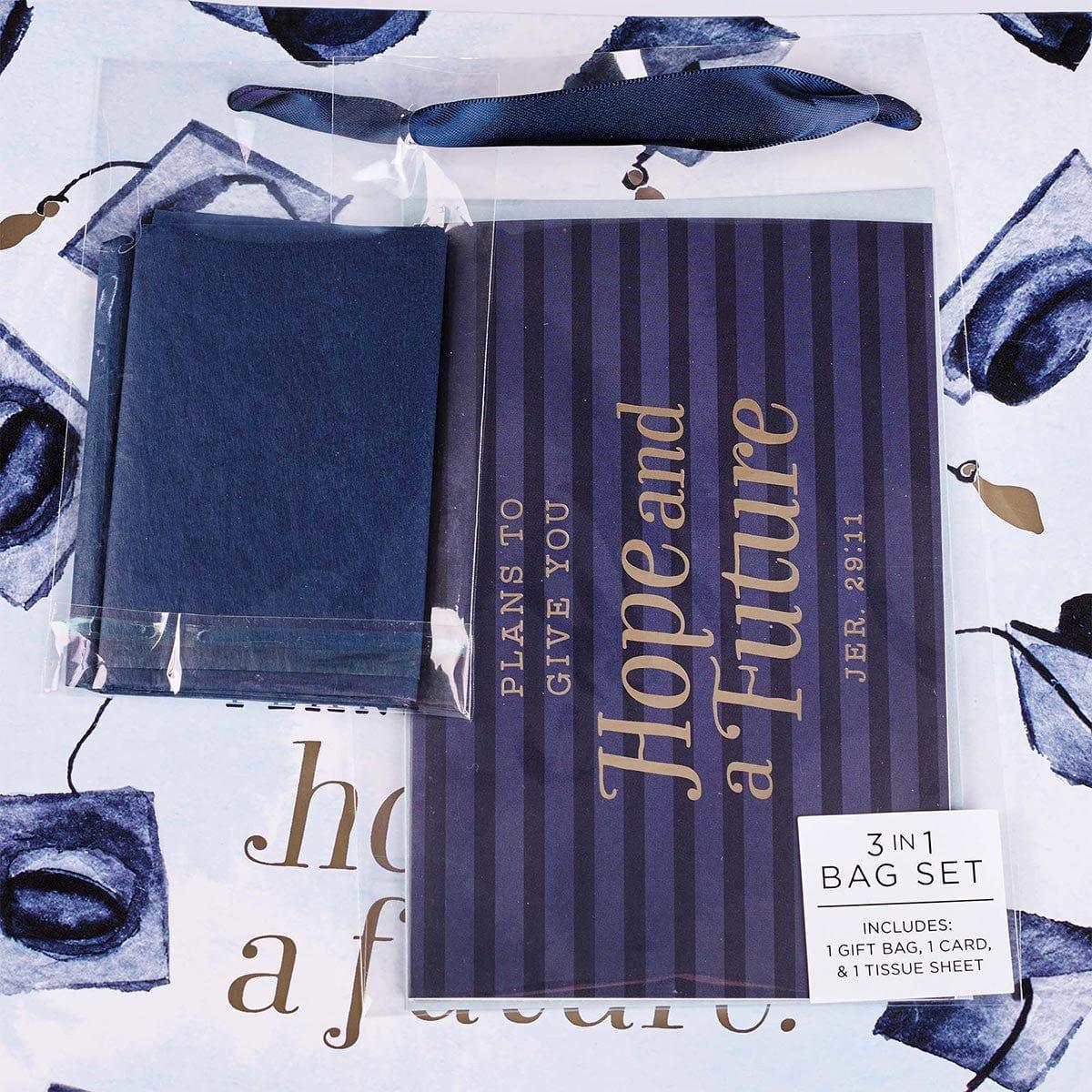 Hope & a Future Large Blue Gift Bag Set for Graduates with Card and Envelope - Jeremiah 29:11 - Pura Vida Books