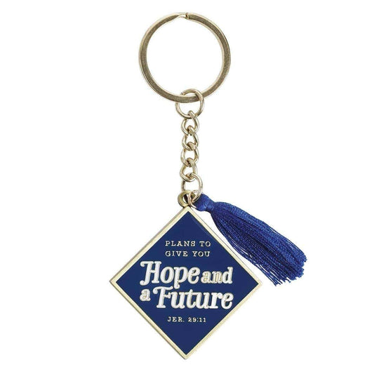 Hope and a Future Navy Metal Graduation Key Ring with Tassel in Gift Tin - Jeremiah 29:11 - Pura Vida Books