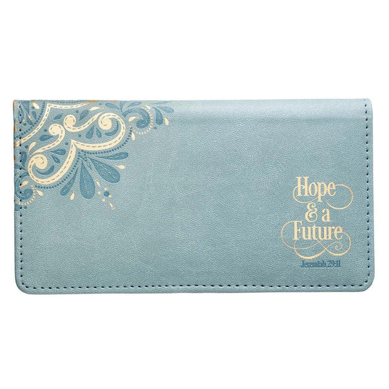 Hope & a Future Powder Blue Faux Leather Checkbook Cover - Jeremiah 29:11 - Pura Vida Books