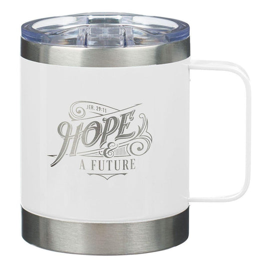 Hope and a Future White Camp Style Stainless Steel Mug - Jeremiah 29:11 - Pura Vida Books