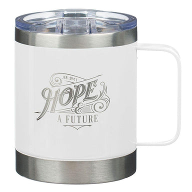 Hope and a Future White Camp Style Stainless Steel Mug - Jeremiah 29:11 - Pura Vida Books