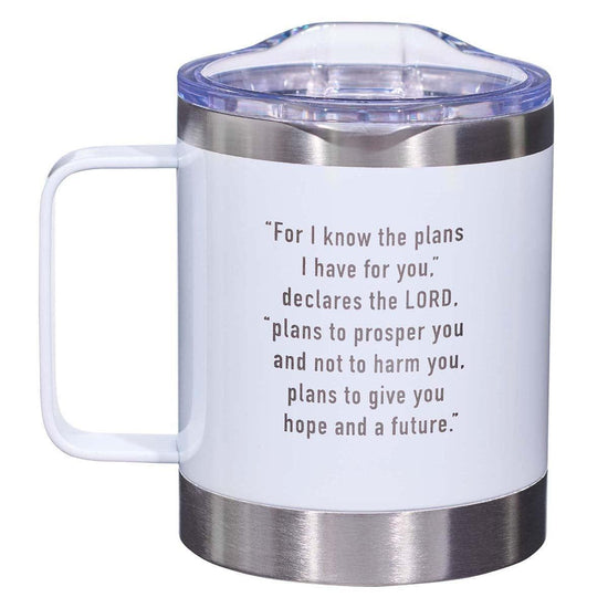 Hope and a Future White Camp Style Stainless Steel Mug - Jeremiah 29:11 - Pura Vida Books