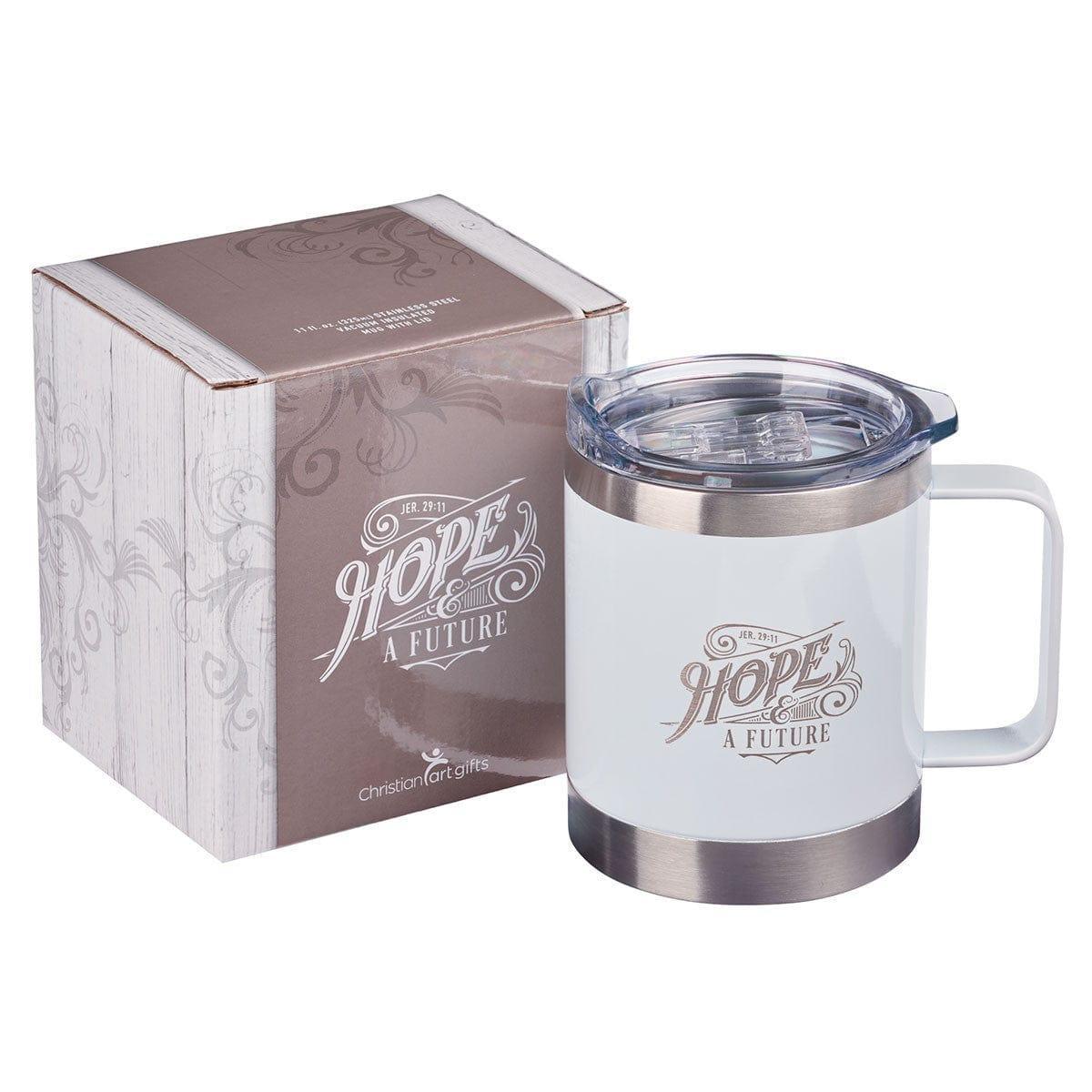 Hope and a Future White Camp Style Stainless Steel Mug - Jeremiah 29:11 - Pura Vida Books