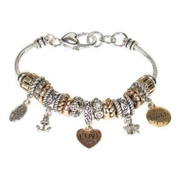 Hope Faith Love Charm Bracelet, Silver and Gold - Pura Vida Books