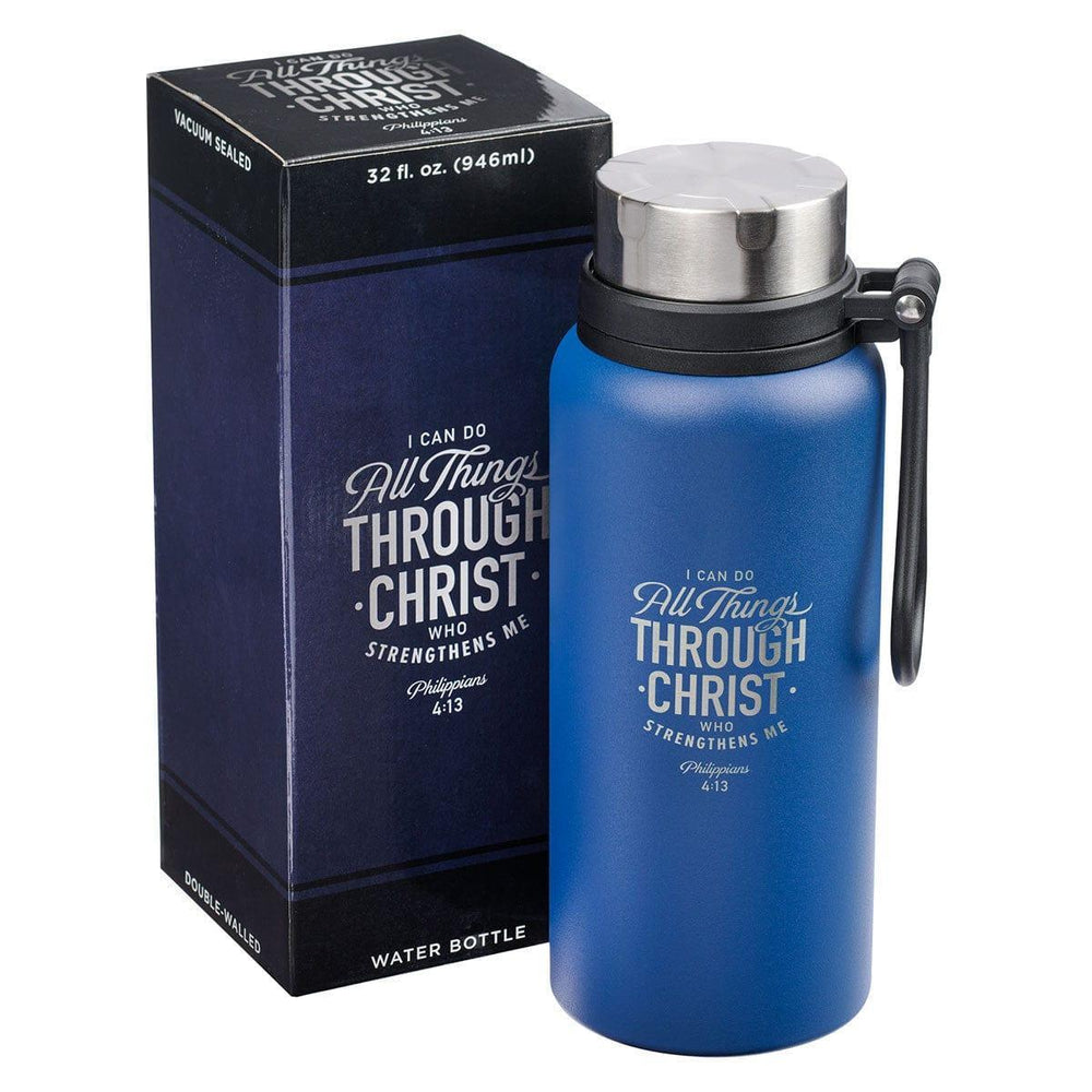 I Can Do All Things Blue Stainless Steel Water Bottle - Philippians 4:13 - Pura Vida Books