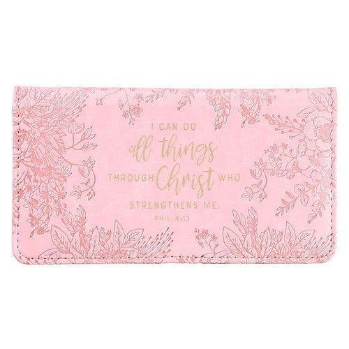 I Can Do All Things - Faux Leather Checkbook Cover in Pink (Chequera) - Pura Vida Books
