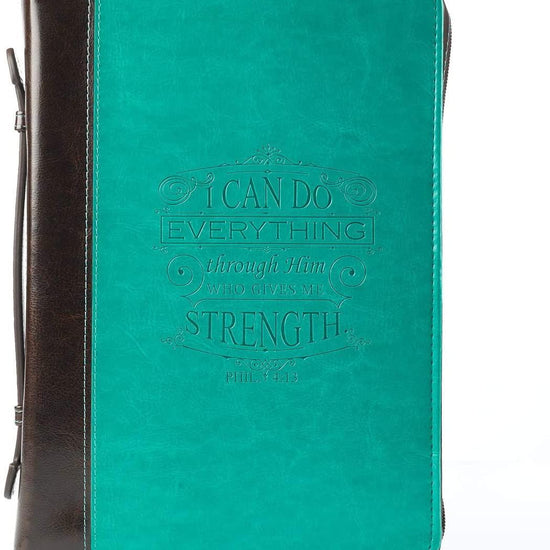 I Can Do Everything Turquoise & Brown Faux Leather Fashion Bible Cover - Philippians 4:13 - Pura Vida Books