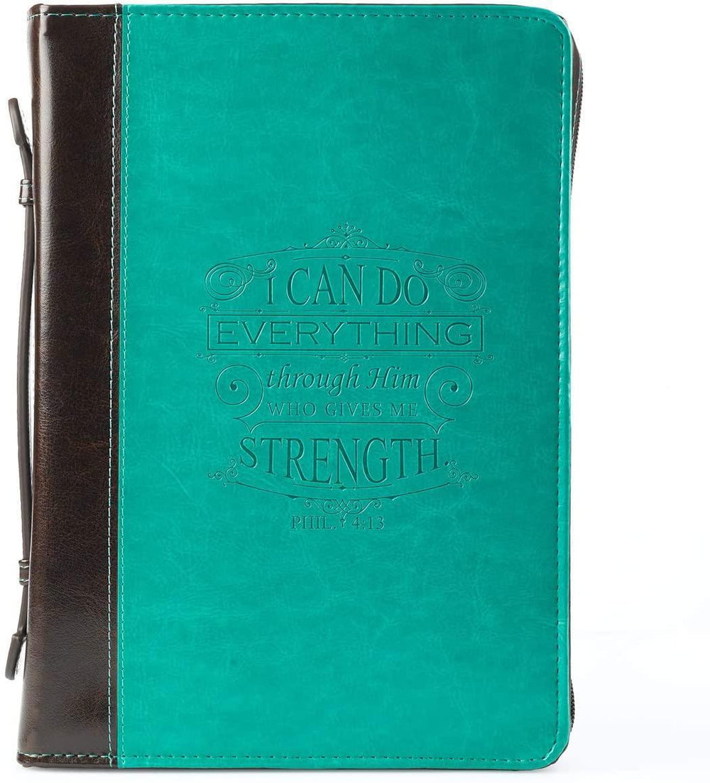 I Can Do Everything Turquoise & Brown Faux Leather Fashion Bible Cover - Philippians 4:13 - Pura Vida Books