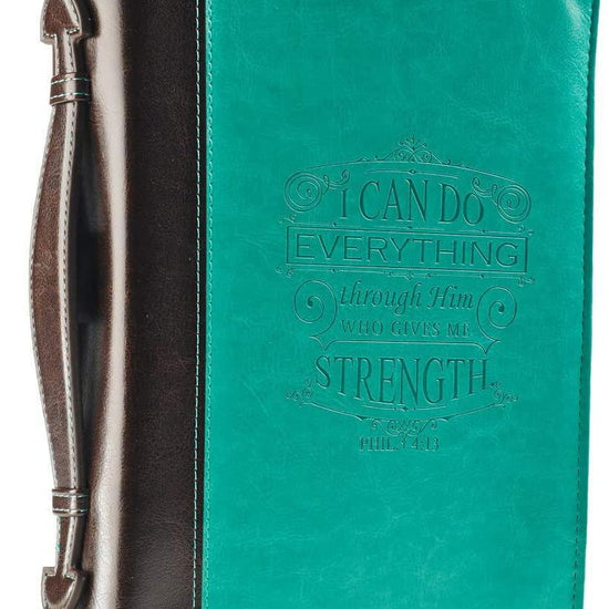 I Can Do Everything Turquoise & Brown Faux Leather Fashion Bible Cover - Philippians 4:13 - Pura Vida Books