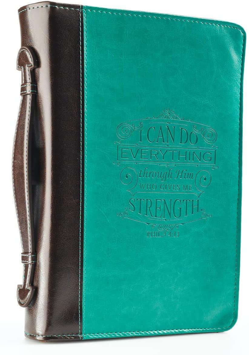 I Can Do Everything Turquoise & Brown Faux Leather Fashion Bible Cover - Philippians 4:13 - Pura Vida Books