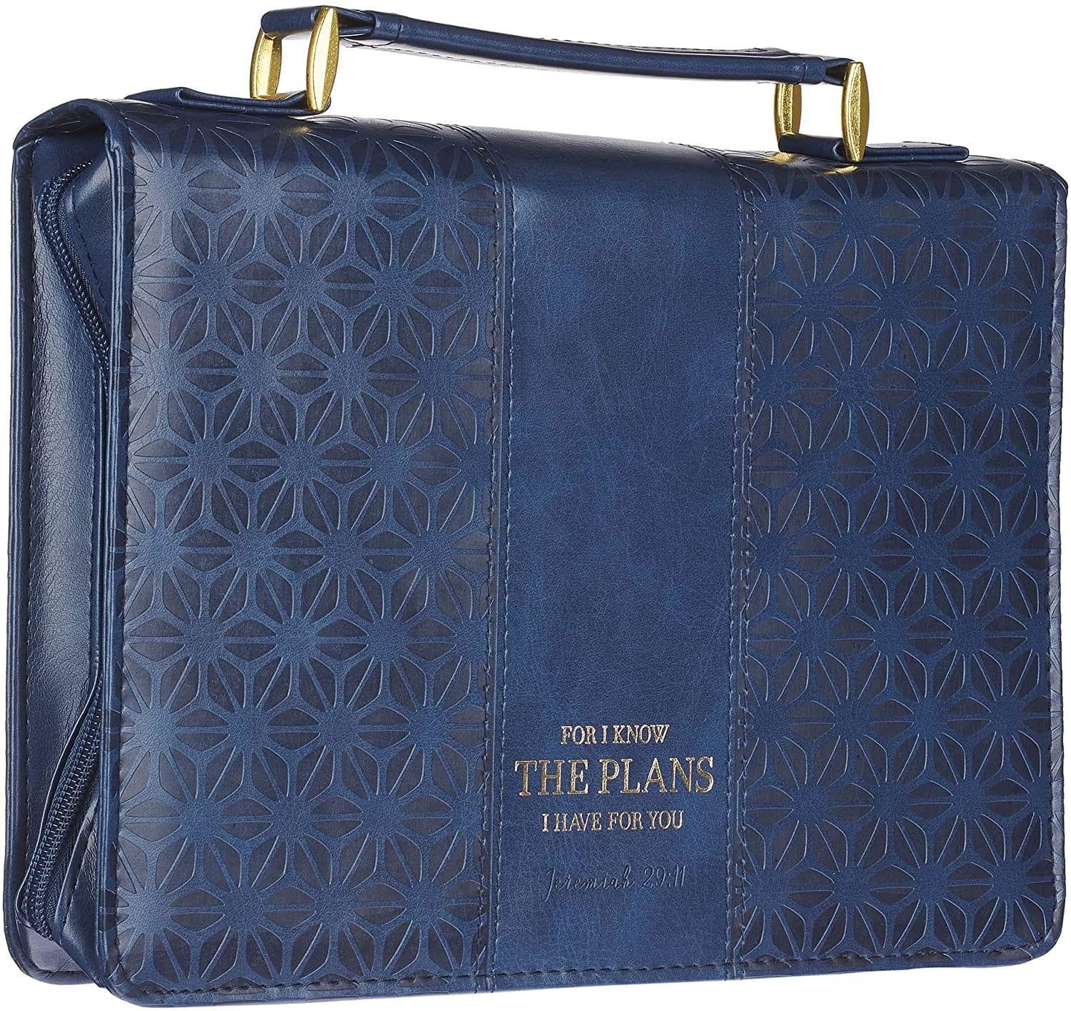 I Know The Plans Blue Faux Leather Fashion Bible Cover - Jeremiah 29:11 - Pura Vida Books