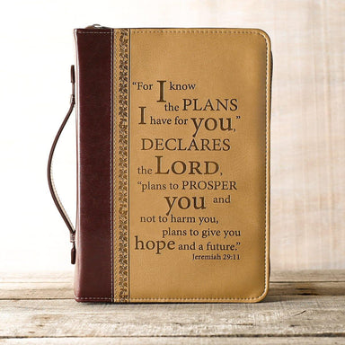 I Know the Plans Burgundy and Sand Faux Leather Bible Cover - Jeremiah 29:11 - Pura Vida Books