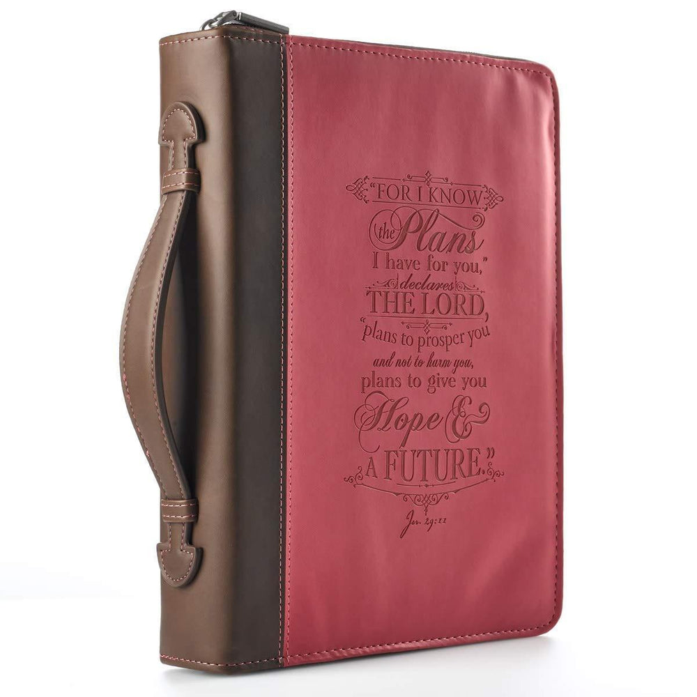 I Know The Plans Pink and Brown Faux Leather Fashion Bible Cover - Jeremiah 29:11 - Pura Vida Books