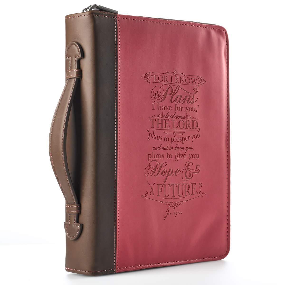 I Know The Plans Pink and Brown Faux Leather Fashion Bible Cover - Jeremiah 29:11 - Pura Vida Books