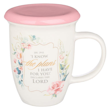 I Know the Plans Pink Lidded Ceramic Coffee Mug - Jeremiah 29:11 - Pura Vida Books