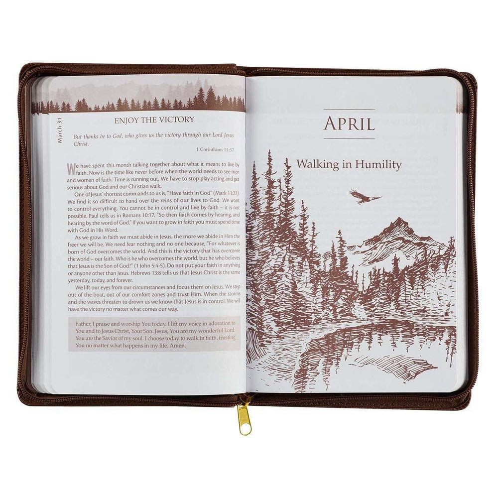 In Quietness and Trust Brown Zippered Faux Leather Daily Devotional - Pura Vida Books