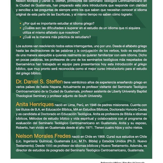 Introducción al griego bíblico - Anita Henriques, Nelson Morales y Daniel S. Steffen - Pura Vida Books