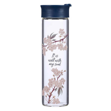 It Is Well Glass Water Bottle in Royal Blue - Pura Vida Books