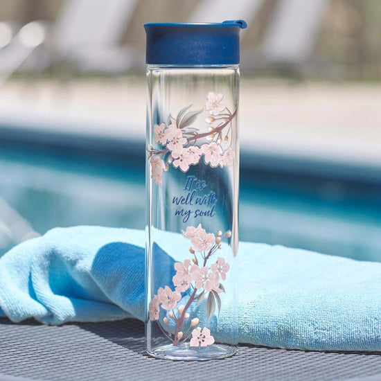 It Is Well Glass Water Bottle in Royal Blue - Pura Vida Books