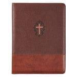 John 3:16 Collection Two-Tone Brown Faux Leather Portfolio Folder With Cross - Pura Vida Books