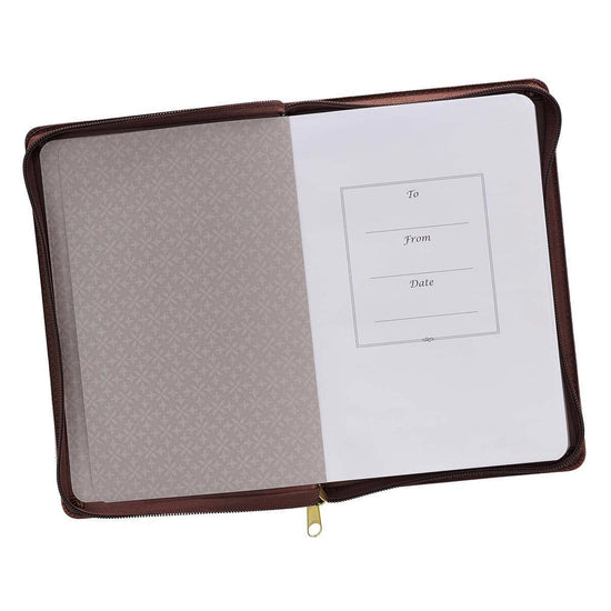 John 3:16 Collection Zippered Two-Tone Brown Faux Leather Classic Journal With Cross - Pura Vida Books