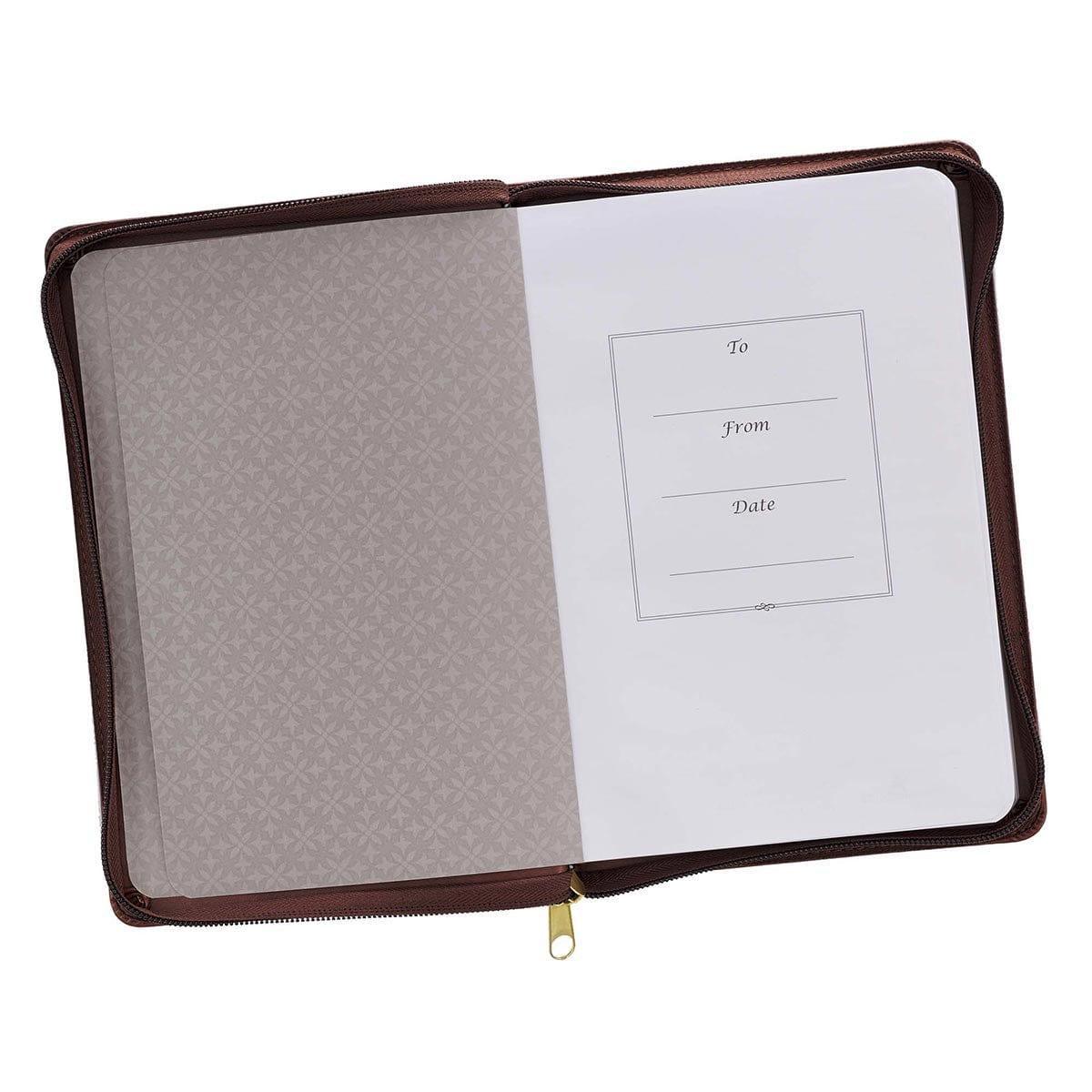 John 3:16 Collection Zippered Two-Tone Brown Faux Leather Classic Journal With Cross - Pura Vida Books