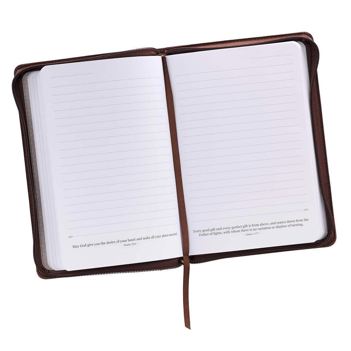 John 3:16 Collection Zippered Two-Tone Brown Faux Leather Classic Journal With Cross - Pura Vida Books